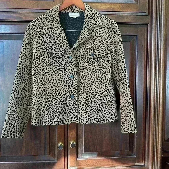 Monterey Bay Jackets & Blazers - Women's Monterey Bay Leopard Print Jacket Blazer Suit Size 6 Brown VTG